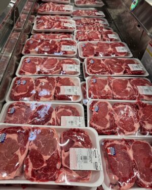 Beef Ribeye Steak Boneless USDA Choice On Display At A Costco
