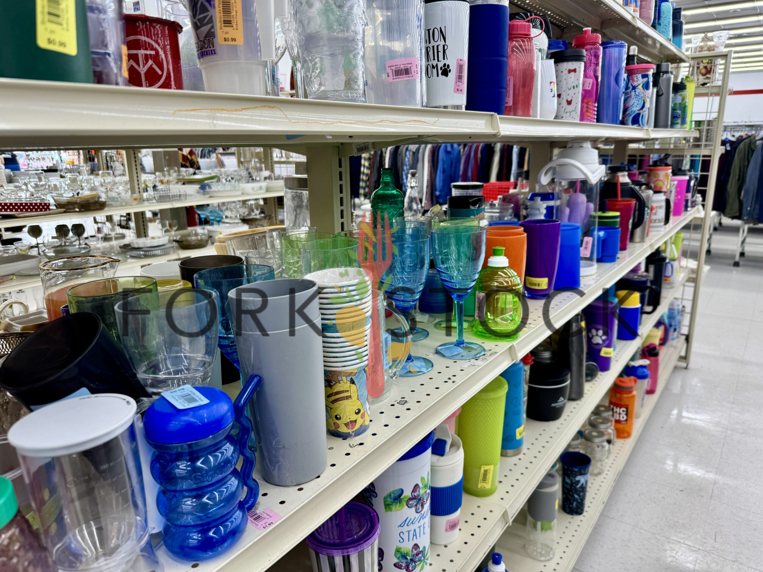 Cups And Tumblers At A Thrift Store