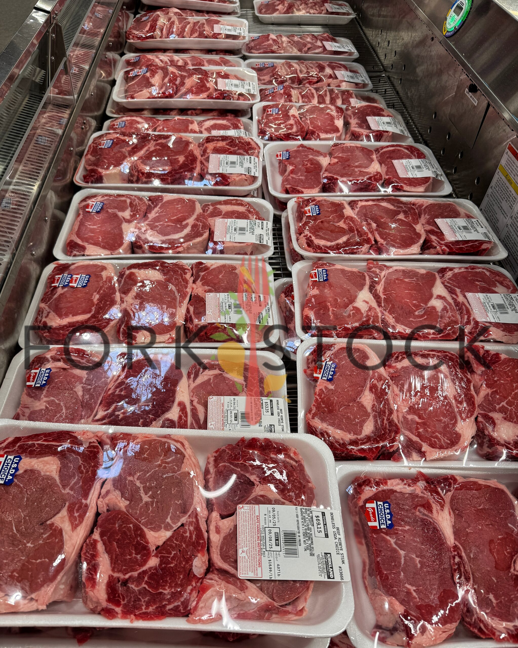 Beef Ribeye Steak Boneless USDA Choice On Display At A Costco