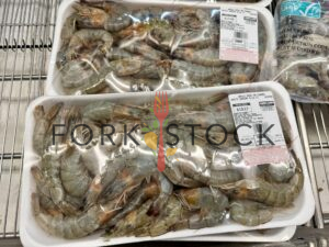 Farmed White Head On Shrimp On Display At A Costco