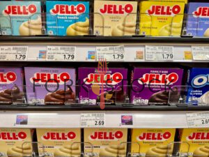 Jello Varieties On A Shelf At A Grocery Store