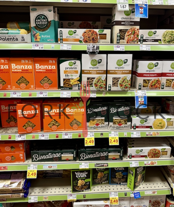 Chickpea and Organic Pasta Variety On Shelves At A Grocery Store