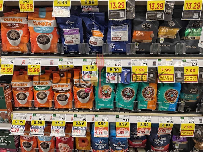 Coffee Varieties On Shelves At The Grocery Store