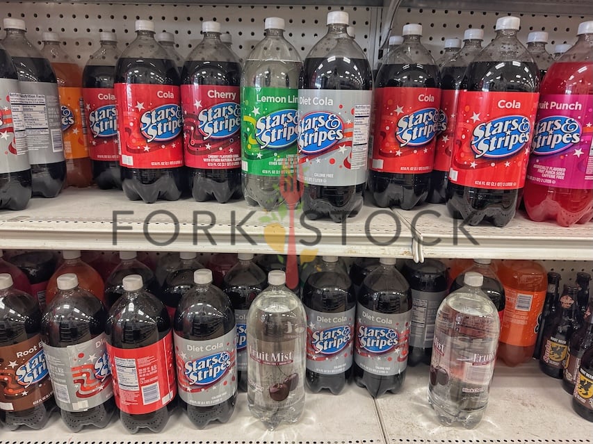 Discount Store Brand Soda Bottles On Shelving