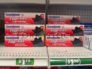 Goodsense Flap-Ties Large Trash Bags On A Retail Shelf
