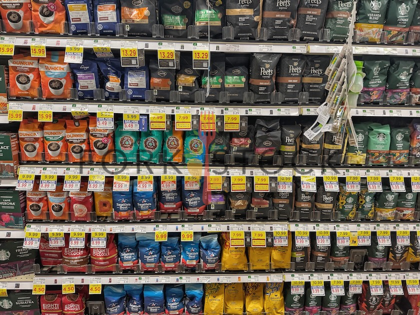 Many Coffee Varieties On Display At A Kroger Grocery Store