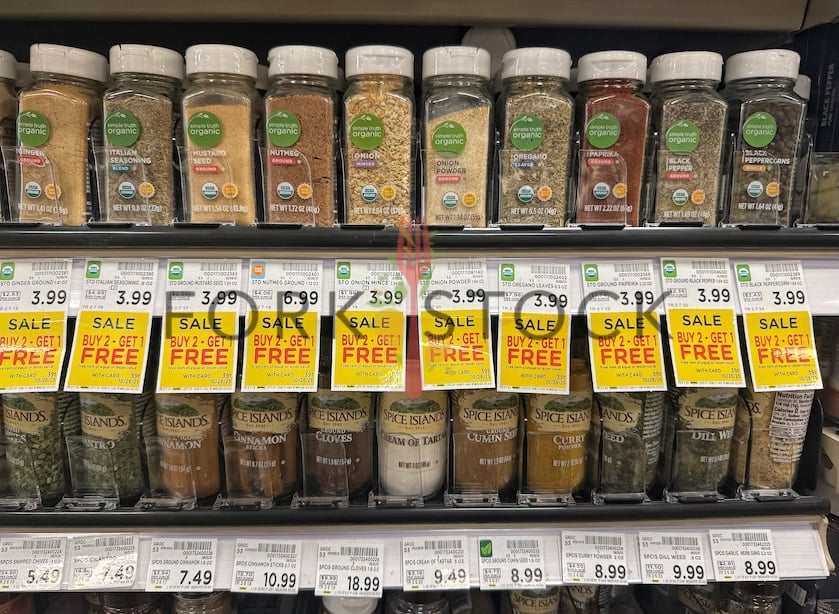 Spices Selection On Shelves In A Grocery Store