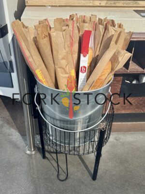 Fresh French Bread Baguette Bucket At A Bakery