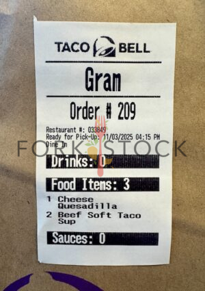 Taco Bell Order Details Ticket Close Up